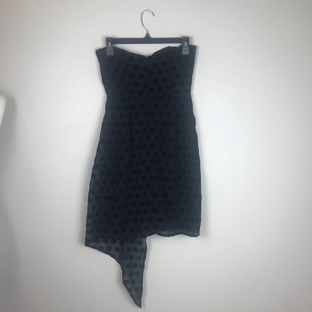 Bardot Black Velvet Polka Dot Strapless Dress - Picture 6 of 8